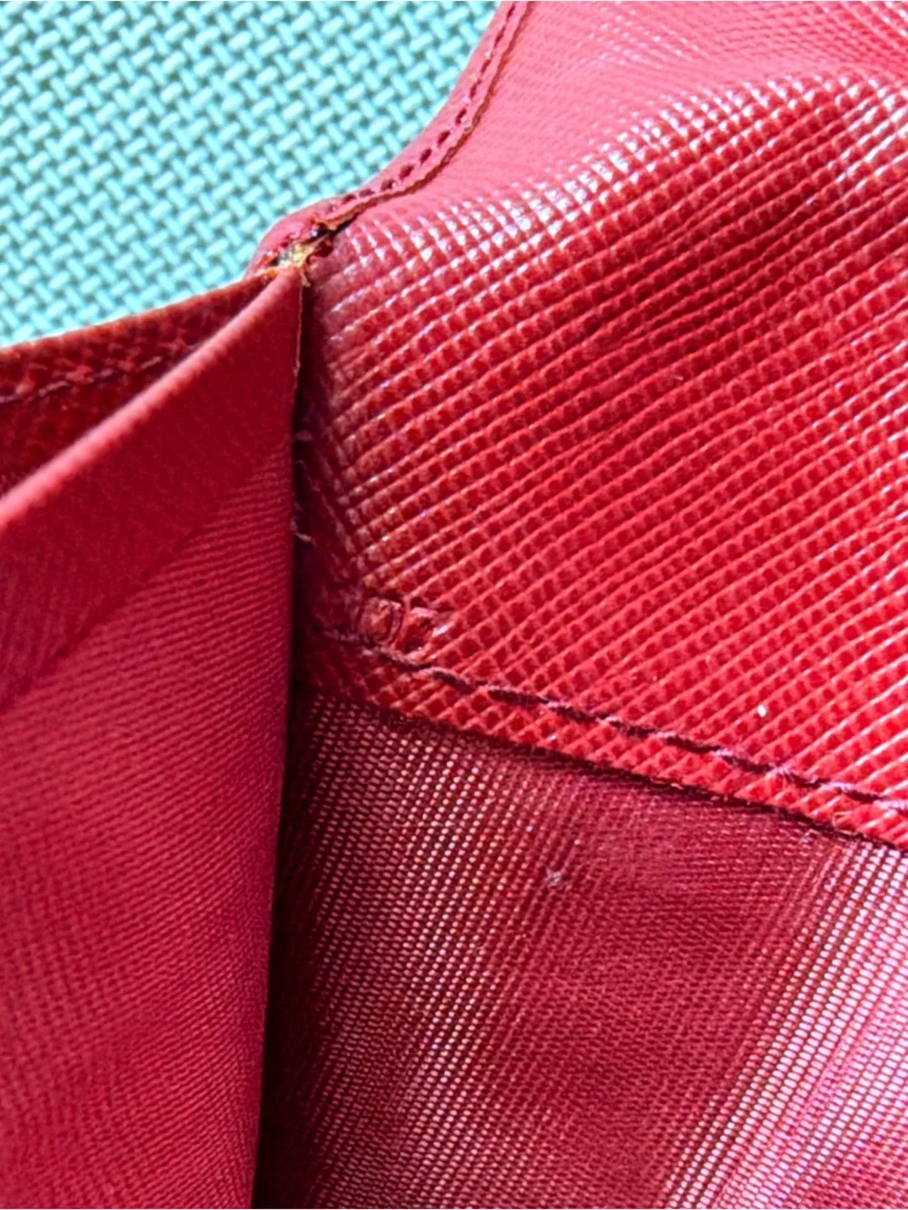 Prada Dark Red Leather Crystal Embellished Flap Continental Wallet